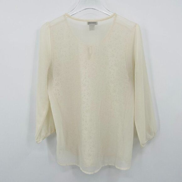 Lucky Brand Size Medium Ivory Floral Lace Front 3/4 Sleeve Boho Blouse Top - Picture 7 of 7